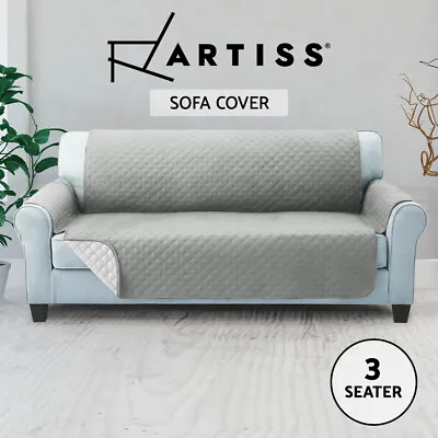 Artiss Sofa Cover Couch Slipcover 3 Seater Quilted Lounge Protector Grey • $21.95