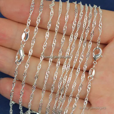 Wholesale Lots 10pcs 2mm 925 Sterling Silver Plated Wave Chain Necklace 16 -30  • $9.99