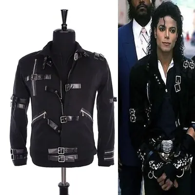 MJ Michael Jackson BAD Punk Jacket Black Stretch Cotton Outwear Costume • $129.99