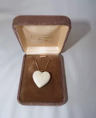 Lenox China Puffy Heart W/Rose Pendant Gold Tone Chain Necklace Gift Box • $21.95