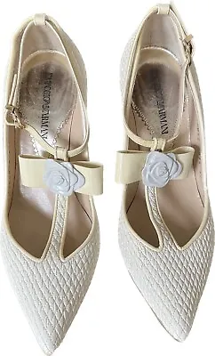 £55 • Buy D6. Emporio Armani Cream T-Bar High Heel Shoes Size 37 UK 4