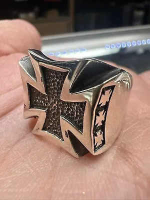 Vintage Sterling Silver Heavy Maltese German Iron Cross Men's Ring Size 8 • $65