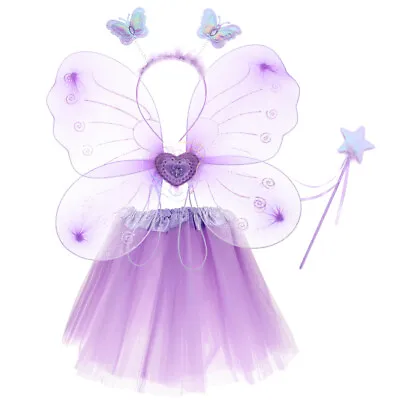 Butterfly Wings Four Piece Set Tutu Dress Kids Fairy Wand Child Toddler • £10.64