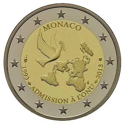 2013 Monaco € 2 Euro Uncirculated UNC Coin  UN Membership 20 Years  • $13.30