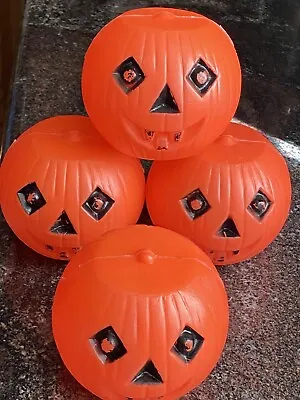 4 Vintage Halloween Blow Mold Pumpkins Jack O Lantern Diamond Eyes Noise Makers • $100