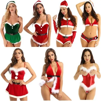 Womens Girls Christmas Costume Miss Santa Claus Fancy Dress Outfits Lingerie Set • £28.91