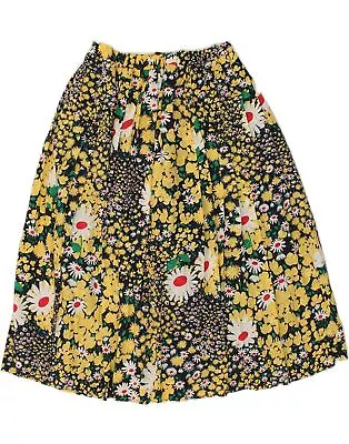 VINTAGE Womens Pleated Skirt IT 46 Large W30  Yellow Floral Polyester AS03 • $21.07