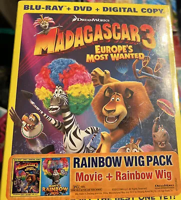 Madagascar 3: Europe's Most Wanted BluRay+ DVD+ Bonus Martys Rainbow Wig *SEALED • $12