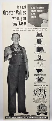 1951 Lee Overalls Denim Work Clothes MCM Vtg Print Ad Man Cave Poster Art 50's • $10.88
