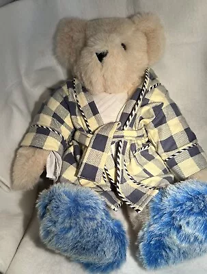 Vermont Teddy Bear In Bathrobe Slippers Body Wrap W/Hankie 17  Beige Authentic • $25