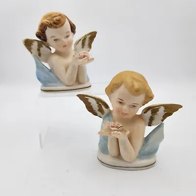 Ardco Porcelain Angel Cherub Figurines Holding Flower Vintage Set Of Two • $13.47
