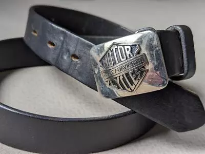 Vintage USA Made HARLEY DAVIDSON Buckle Belt 36 Leather MOTORCYCLE Black 1990s • $79.95