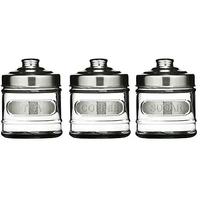 £10.95 • Buy Set Of 3 Tea, Coffee & Sugar Kitchen Storage Glass Container Canisters Jars Pots