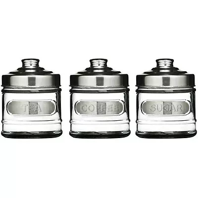 £10.95 • Buy Set Of 3 Tea, Coffee & Sugar Kitchen Storage Glass Container Canisters Jars Pots