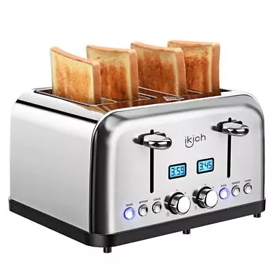 IKICH Toaster 4 Slice Stainless Steel LCD Digital Timer 6 Shade Settings NEW • $41.85