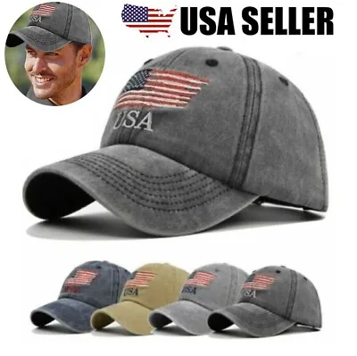 Patriotic USA American Flag Embroidered Relaxed Polo Baseball Dad Caps Hats USA • $8.82