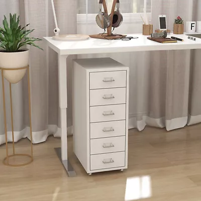 Mobile Filing Cabinet Office Under Desk Cupboard Home With 6 Drawer Silver White • £52.99