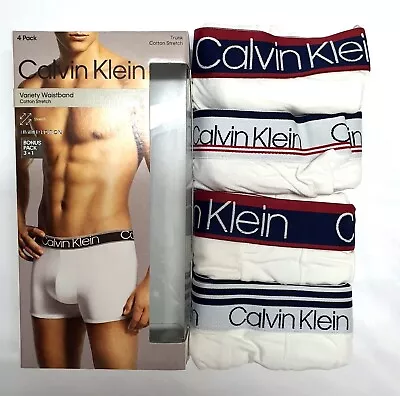 CALVIN KLEIN Men's Variety Waistband Cotton Stretch Trunks 4-Pack White • $84.95