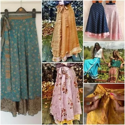 Indian Silk Skirts Handmade Vintage Silk Skirt Bohemian Skirts Wrap Sari... • $16.50