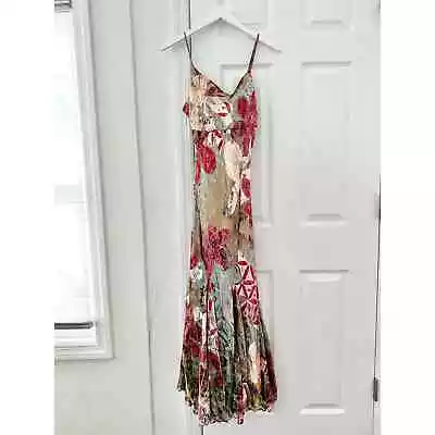 Lapis Vintage Y2K Burnout Velvet Silk Rayon Floral 90s Midi Slip Dresses Medium • $89.99