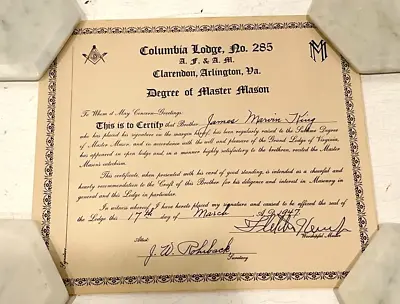 Master Mason Certificate (1947) Lodge 285 (found In Old House In Virginia) Af&am • $9.95