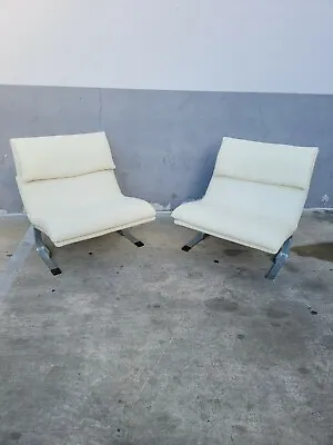 70's Cantilevered Modern Saporiti Giovanni Offredi Onda  Leather Lounge Chairs • $3800