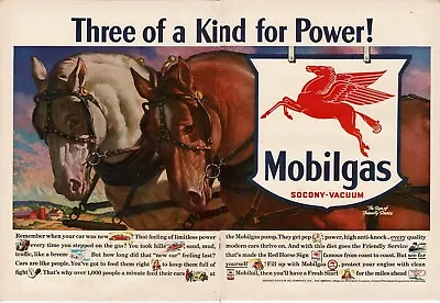 1941 Mobil Mobilgas Flying Red Horse Huge Farm Horses Centerfold Vintage Ad • $17.50