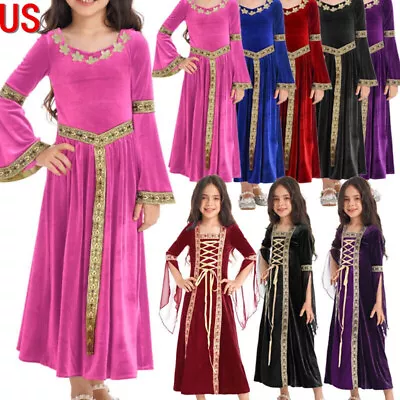 US Kid Medieval Princess Costume Girls Renaissance Royal Court Robe Gown Cosplay • $19.31