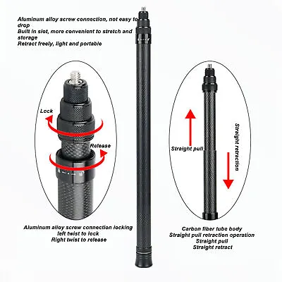 60 Long Carbon Fiber Handheld Selfie Stick Extendable Pole Monopod For • £16.56