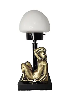 Art Deco Style Resting Figural Lady Desk Lamp W/ White Mushroom Shade • $89.99