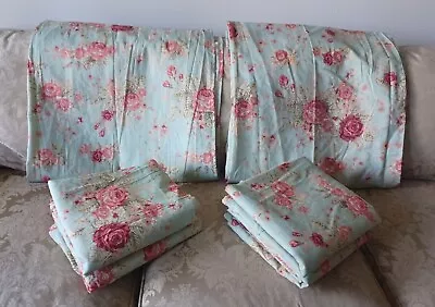 3 PAIR AVAILABLE - 42 W X 84 T Cottage Cabbage Rose Lined Curtains • $39