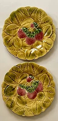 Sarreguemines Majolica Dessert/fruit Plate Strawberries 7.75”  ~ France • $34.90