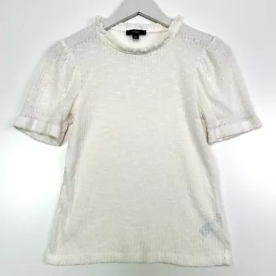 J.crew Puff-sleeve Pointelle Top White Ribbed Sweater Short Sleeve Xs • $16.80