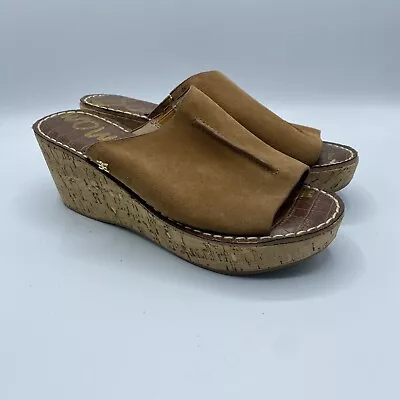 Sam Edelman Ranger Womens US 7.5 Brown Suede Cork Wedge Heel Slide Sandals • $24.99