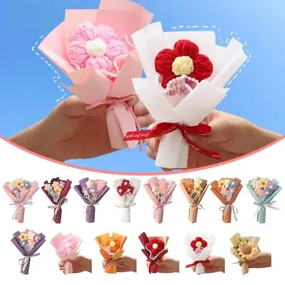 Small Crochet Artificial Kintting Handmade Flower Bouquet Woven Rose Love Gifts • £1.56