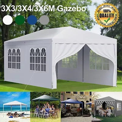 3x3/x4/x6m Gazebo + Sides Garden Marquee Awning Beach Party Camping Tent Canopy • £49.99