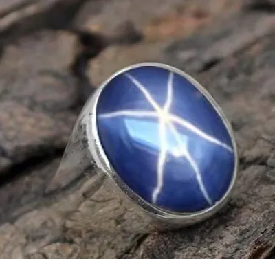 Solid 925 Sterling Silver Star Blue Sapphire Gemstone Partywear Mens Unisex Ring • $63.44