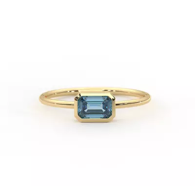 Natural London Blue Topaz Gemstone Ring Solid 10K Gold Stackable Jewelry For Her • $216.75