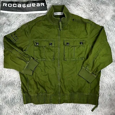 2000’s ROCAWEAR Men’s R+ 01832 Green Military Canvas Bomber Combat Jacket 3XL • $59.99