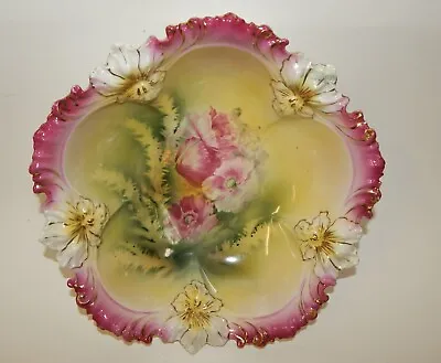 R S Prussia White Iris Mold Bowl With Pink Poppy Flowers • $64.99