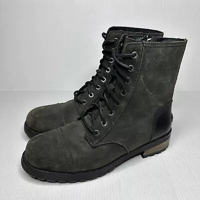 UGG Kilmer II Womens US 7.5 Combat Boot Black Sheepskin Leather Laces Zip Lined • $49.99