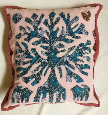 Decor Throw Pillow Quilt Patchwork Handmade Blue Pink Deer Moose Bear 14x14   • $6.28