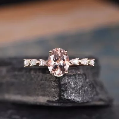 Oval Cut Simulated Morganite Women's Solitaire Fancy Ring 14K Rose Gold Plated • $138.99