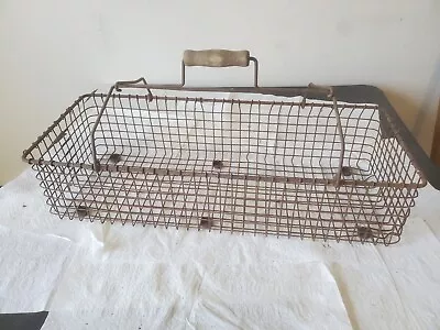 23-1/2  X 9-1/2  X 5-1/2  Metal Wire Basket Folding Handles Rusty Unique  • $24.99