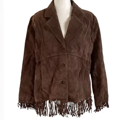 Colebrook Suede Leather Fringe Brown Western Button Up Jacket Hippie XL • $51.88