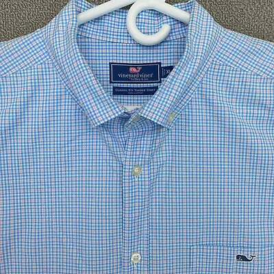 Vineyard Vines Shirt Mens XL Blue White Pink Check Button Up Long Sleeve Cotton • $24.99