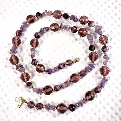 Miriam Haskell Signed Necklace Amethyst Polished Stone Cut Glass Bead Vintage • $150