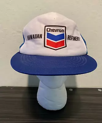 Vintage 80s Chevron Hat Snapback Adjustable Fit Hawaiian Refinery Trucker DAMAGE • $9.77