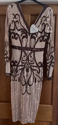 £65 • Buy Goddiva Size 10 Nude Stunning Embellished Midi Dress Bnwts! 