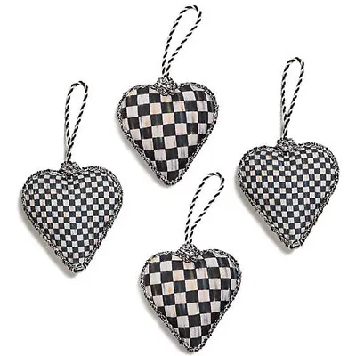 MacKenzie Childs *TWO* VALENTINE HEARTS Courtly Check Ornaments Double-sided NEW • $32